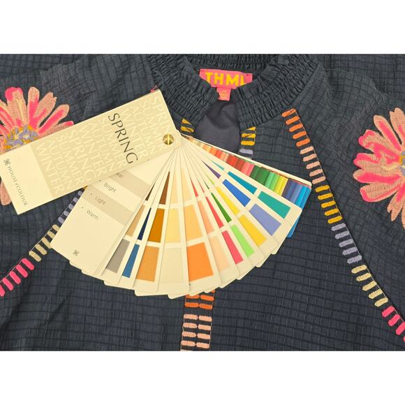 THML Navy Embroidered Puff Sleeve Textured Midi Dress XS - Picture 5 of 7